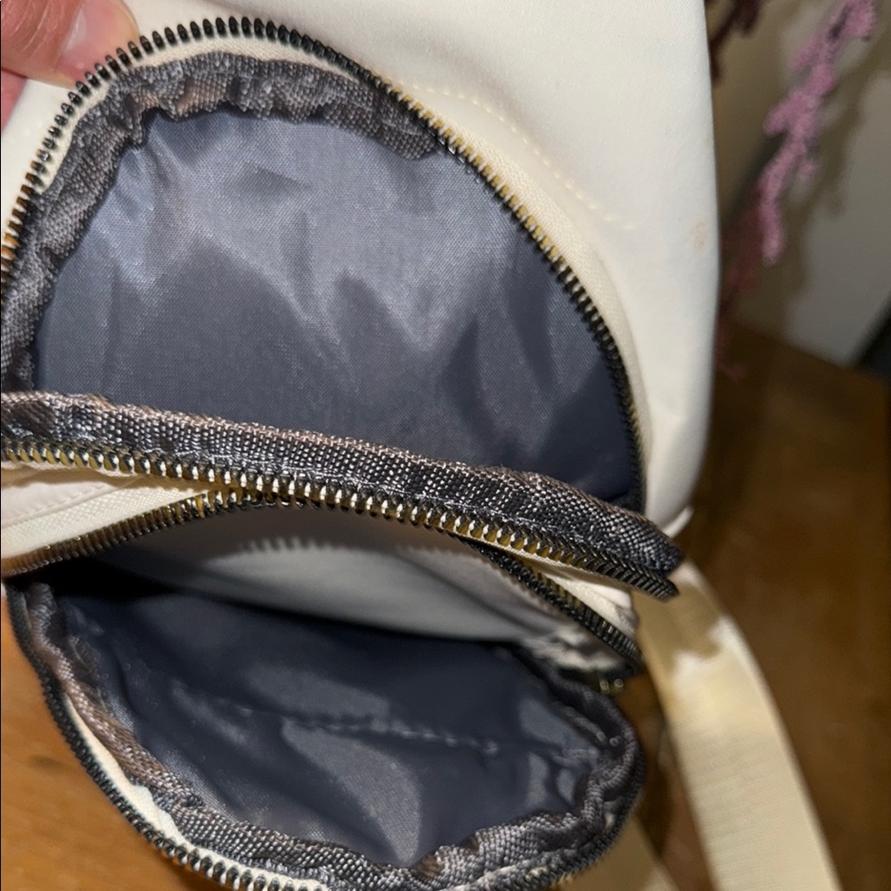 Cream Quilted crossbody Backpack with Diamond Pattern and Gold Accents - Picture 6 of 7
